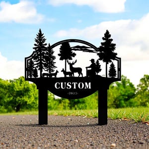 Pali in metallo personalizzati per cervi, decorazioni artistiche per esterni, pali per la foresta di cervi, cartelli con nome in metallo personalizzati, cartello con nome di famiglia personalizzato, regalo per la famiglia