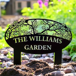 Custom Name Metal Sign, Tree Name Sign, Outdoor Metal Sign, Tree Art Decor, Custom Metal Address Sign, Tree Yard Sign, Metal Sign Wall Decor