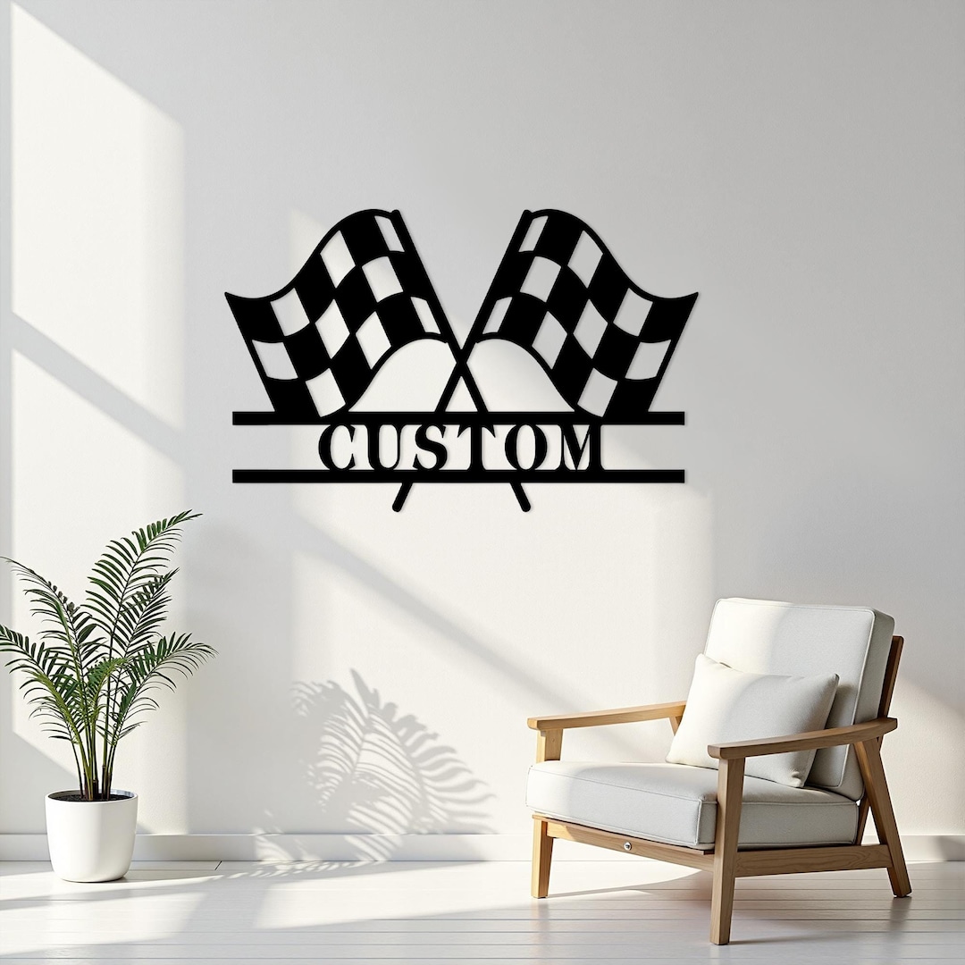 Custom Checkered Flag Racing Sign, Metal Sign, Checkered Flag Monogram ...