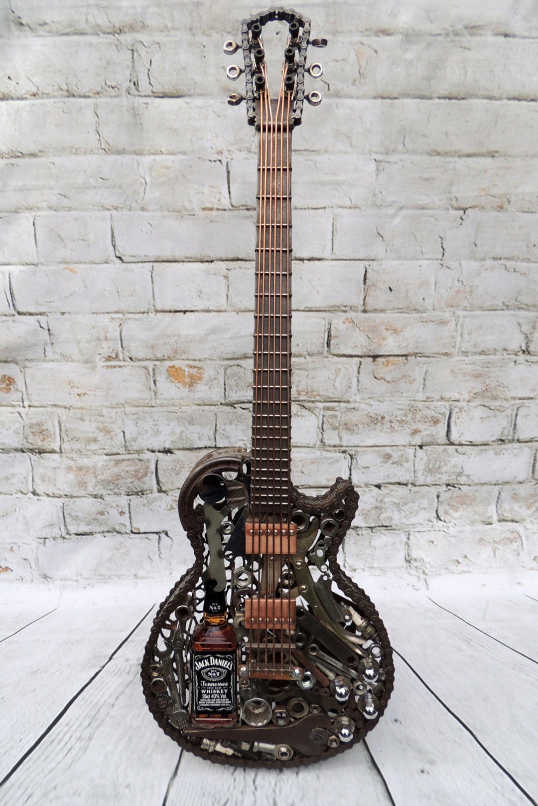 Metal Art Guitar Sculpture, Full Size Les Paul Jack Daniel's Rack. sold