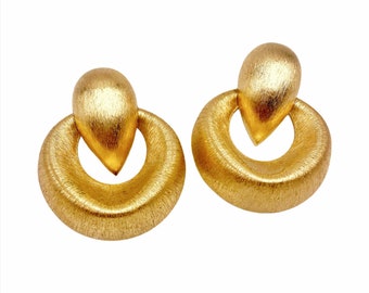 Fabulous vintage 80s brushed gold door knocker oversized earrings by Napier. Rare find!!  Red carpet couture look!!  Gift for woman.