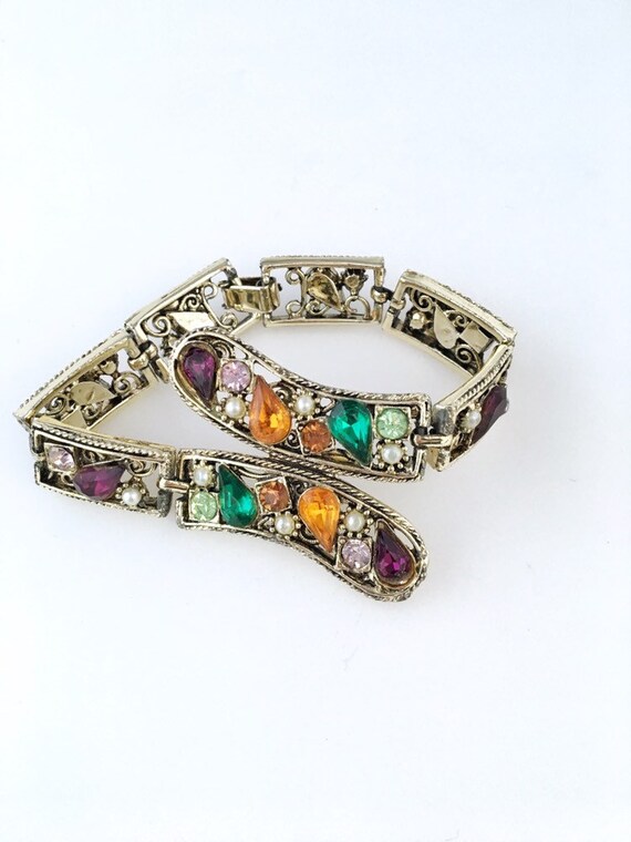 Vintage link bracelet, multi colored and shaped r… - image 1