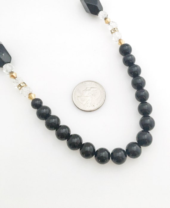 Vintage mid century black glass beads, gold space… - image 3