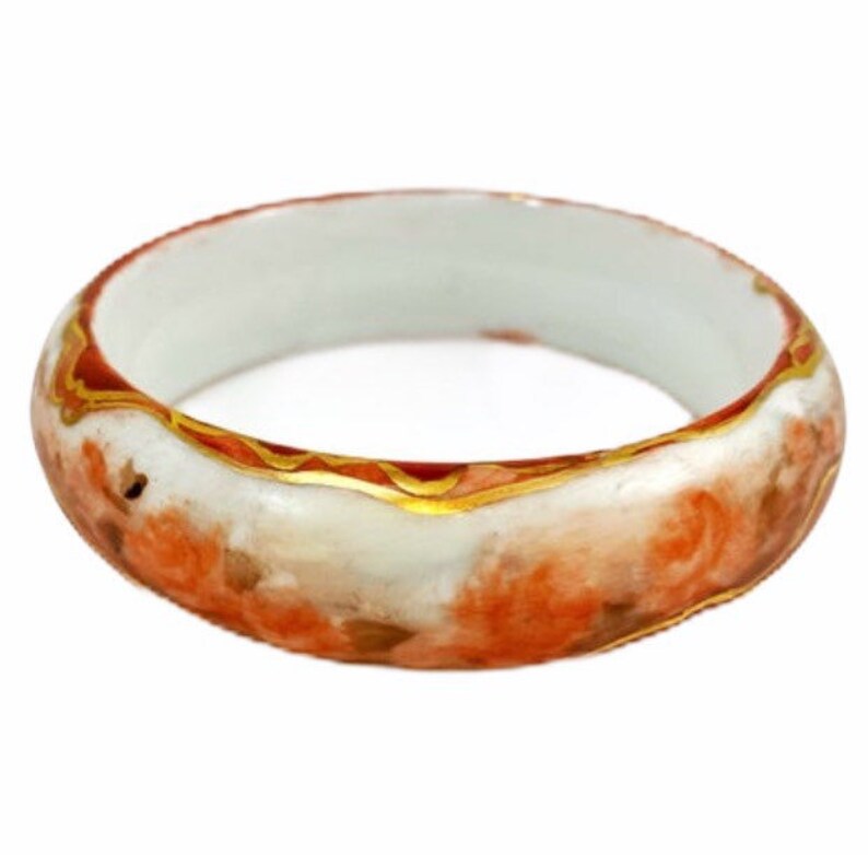 Orange red Gift for women. apricot and gold Vintage hand painted abstract artisan bangle bracelet