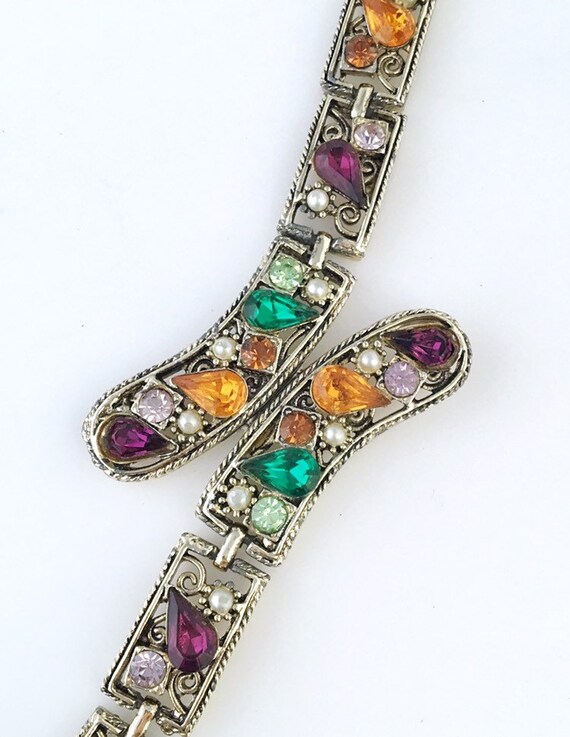 Vintage link bracelet, multi colored and shaped r… - image 3