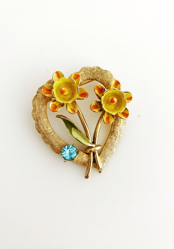 Vintage Coro heart brooch.  Gold with fun colors … - image 2