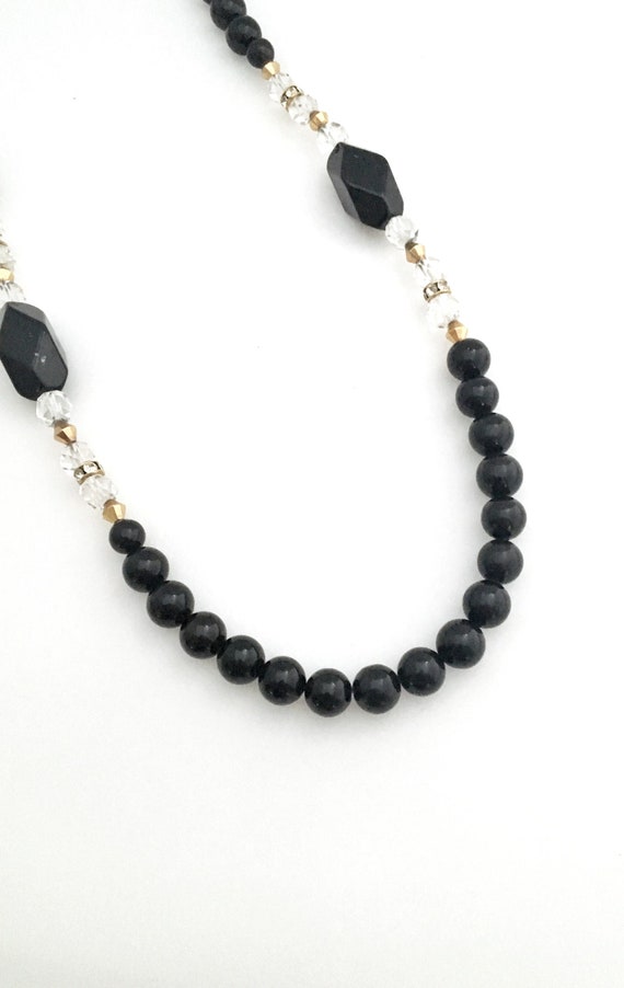 Vintage mid century black glass beads, gold space… - image 9