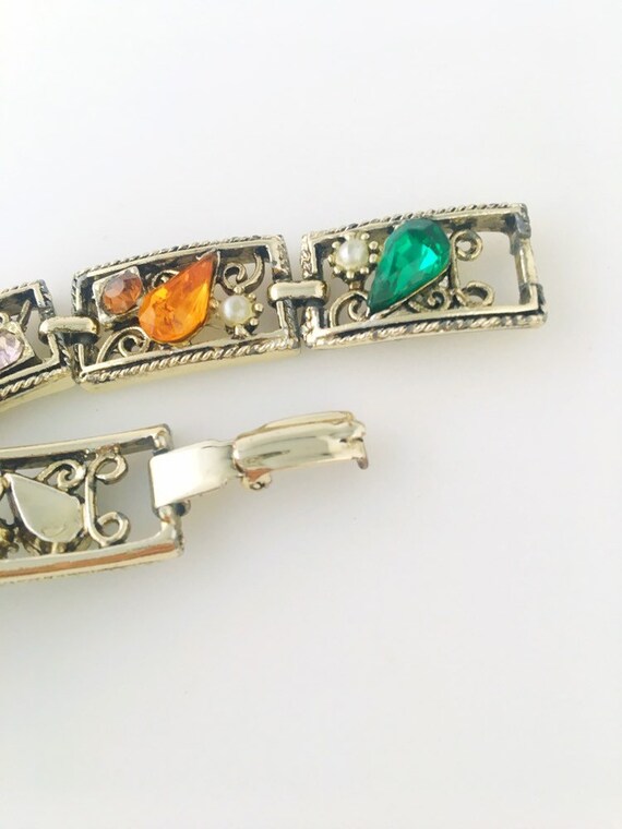 Vintage link bracelet, multi colored and shaped r… - image 6