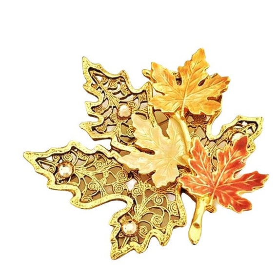 Vintage 1970s Maple Leaf Brooch Signed KC. Gold Filigree With | Etsy