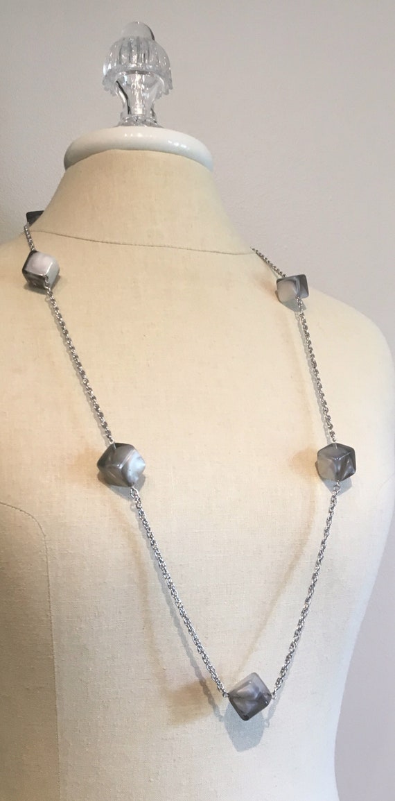 Crown Trifari vintage silver chain necklace with … - image 3