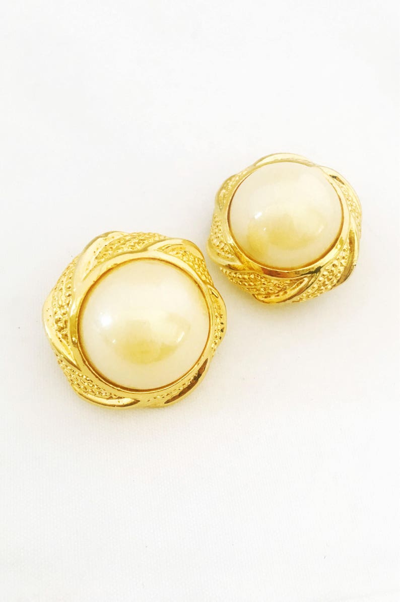 Statement Earrings. Huge Gold and Faux Pearl Clip Ons. Fun - Etsy