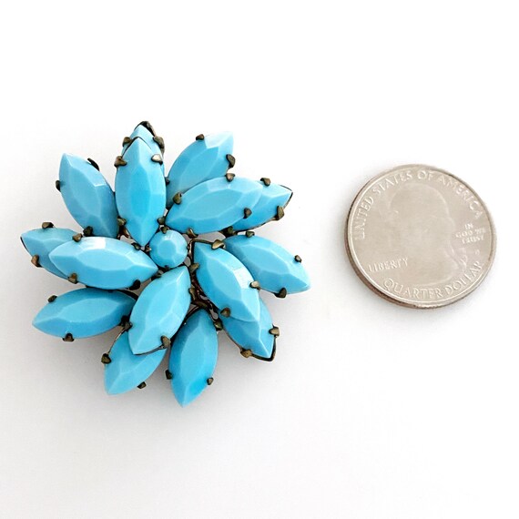 Vintage mid century blue milk glass floral brooch… - image 3