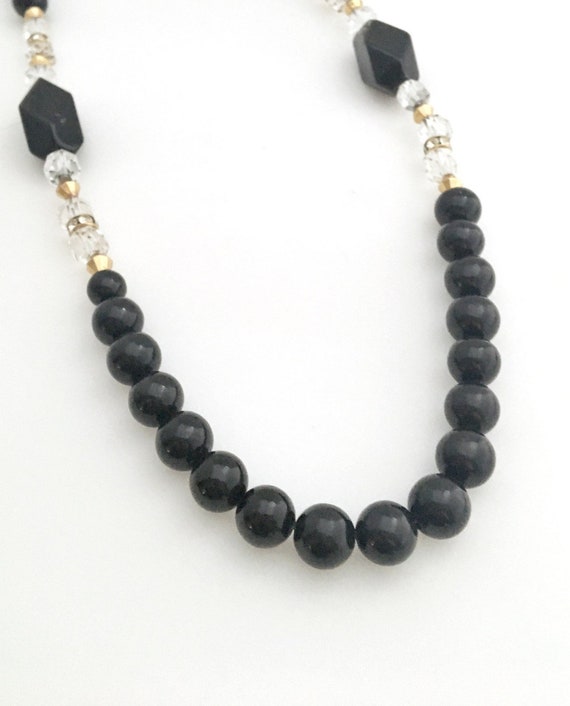 Vintage mid century black glass beads, gold space… - image 1