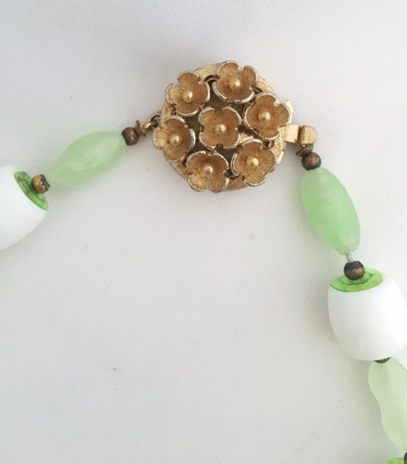 Vintage glass bead necklace.  Light and sea green… - image 4