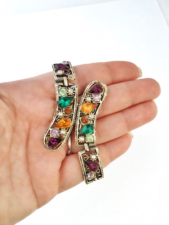 Vintage link bracelet, multi colored and shaped r… - image 2