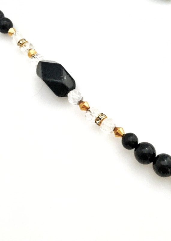 Vintage mid century black glass beads, gold space… - image 7