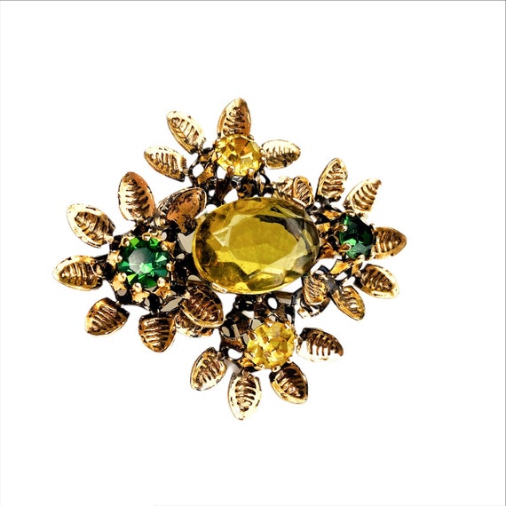 Vintage gold flower brooch.  Austrian crystal.  E… - image 8