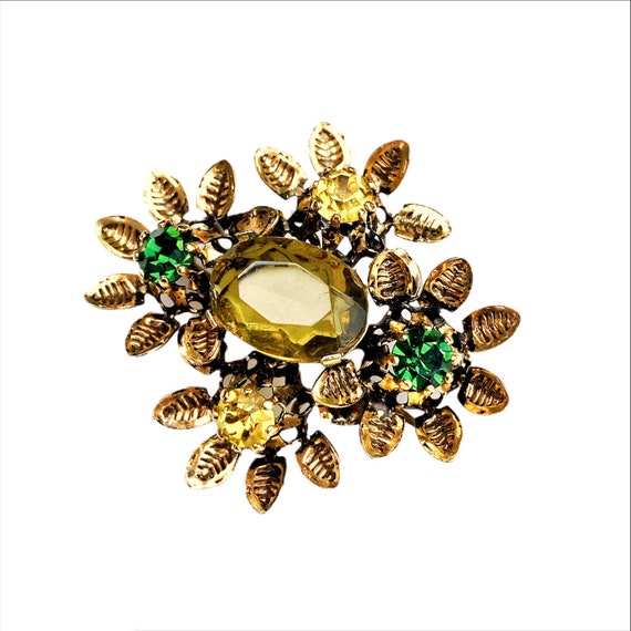 Vintage gold flower brooch.  Austrian crystal.  E… - image 3