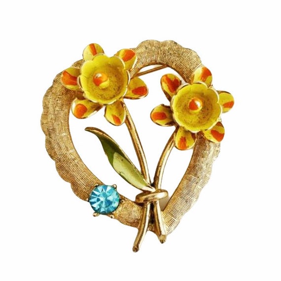 Vintage Coro heart brooch.  Gold with fun colors … - image 1