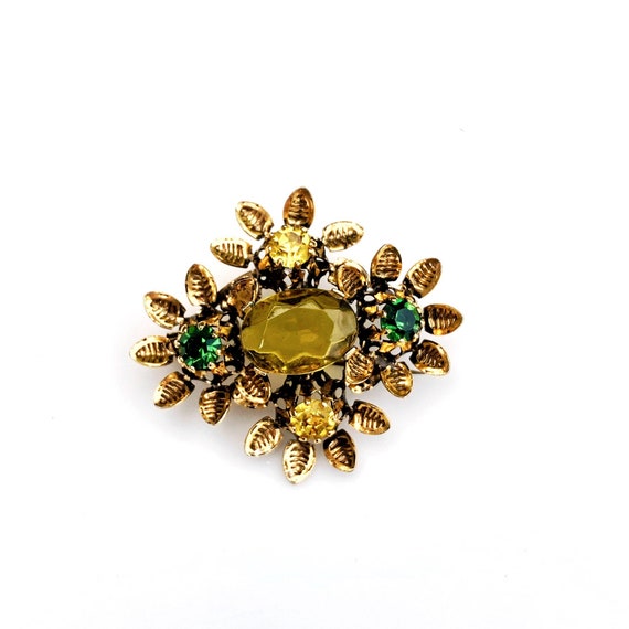 Vintage gold flower brooch.  Austrian crystal.  E… - image 5