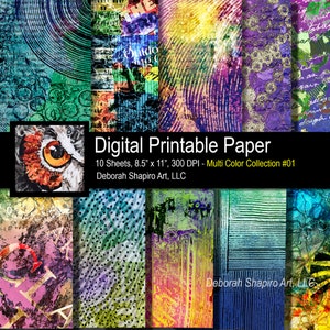 Colorful Digital Paper, Instant Download, Printable, for Collage, Scrapbook, Mixed Media, Art Journal,  Junk Journal, Backgrounds, Crafts