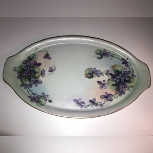 Antique Handpainted Bavarian Porcelain Dresser Tray violets