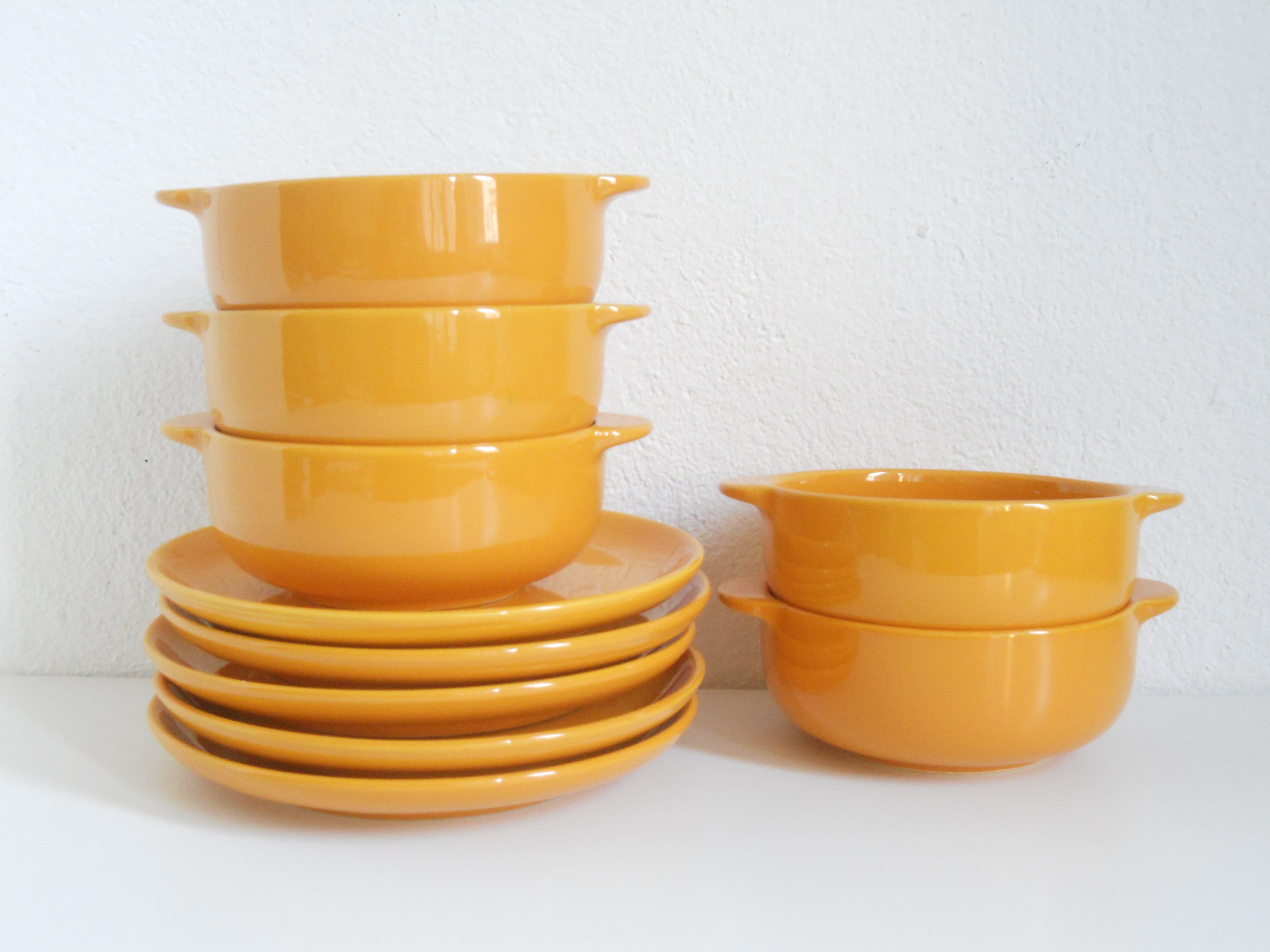 Melitta Heidelberg soup cups with saucers 60s/70s vintage soup plates cereal bowls set orange