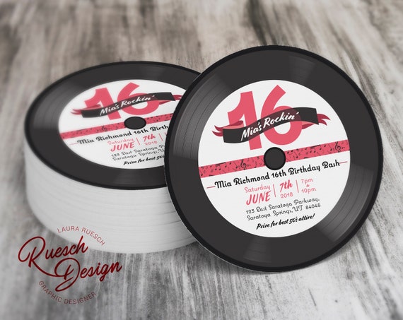 Birthday Invitation Vinyl Record Retro 50 S Vintage Rock Etsy