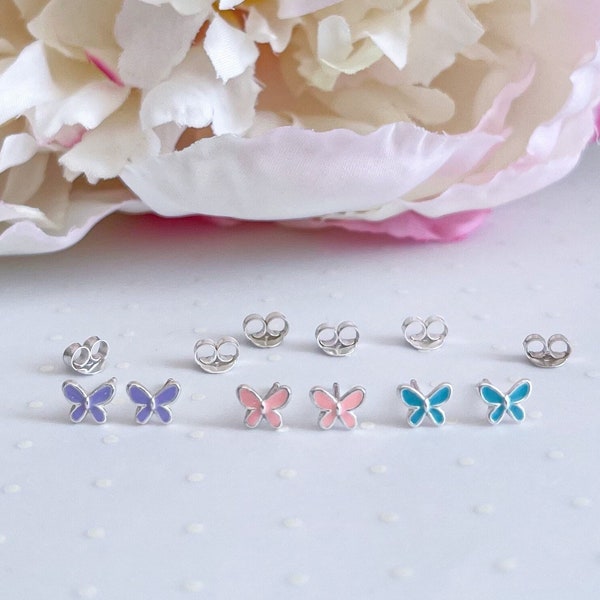 Sterling silver tiny butterfly stud earrings | Earrings for girls hypoallergenic | Toddlers earrings | Kids earrings | Sensitive ear earring