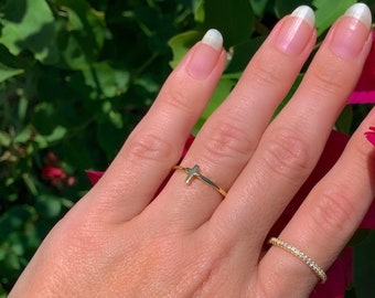 stackable rings layering rings for women tiny cross ring dainty Thin ball stacking ring rose gold surgical steel simple thin ring