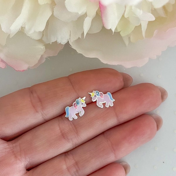 Sterling silver purple unicorn earrings | Little girls silver earrings | Toddler earrings | Children earrings | Unicorn jewelry