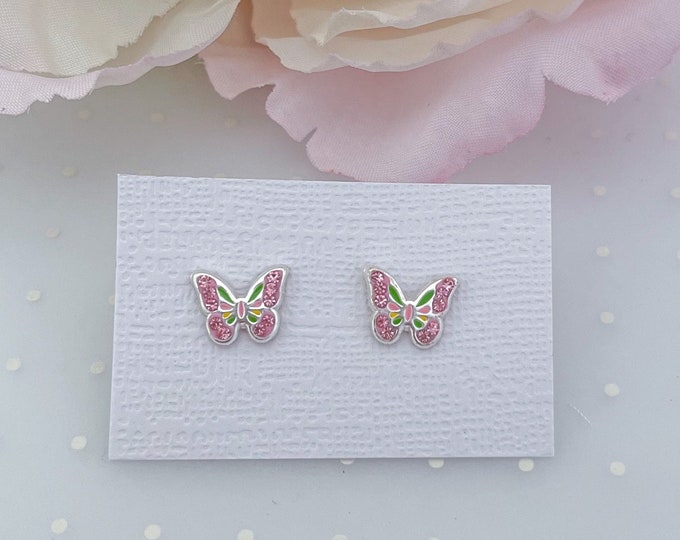 Sterling Silver Butterfly Stud Earrings Toddler Earrings Kids Earrings