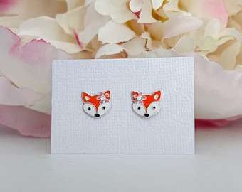 Sterling silver fox stud earrings | Kids earrings | Girls earrings | Children jewelry | Animal earrings | Hypoallergenic earrings