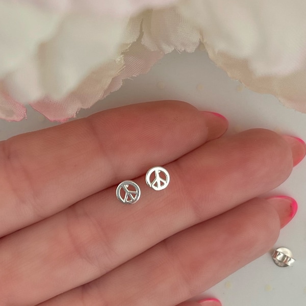 Sterling silver peace earrings | Young girl earrings | Teenager silver earrings | Kids earrings | Small earrings | Hypoallergenic studs