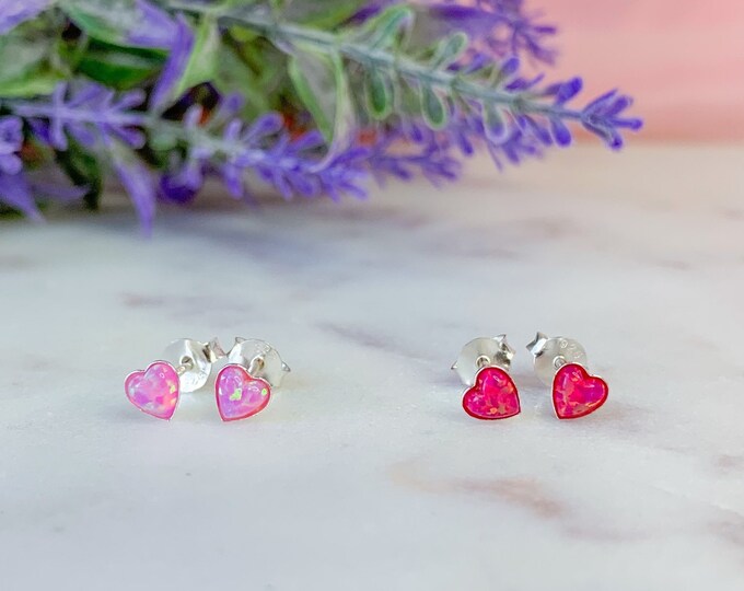 Genuine Opal Heart Stud Earrings Sterling Silver Opal Etsy