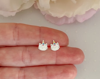 Sterling silver caticorn stud earrings | Kids hypoallergenic earrings | Toddler silver earrings | Little girls earrings