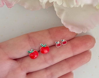 Red apple earrings | Back to school gift | Fruit earrings | Teacher gift | Toddler earrings  | Hypoallergenic studs | Student gift