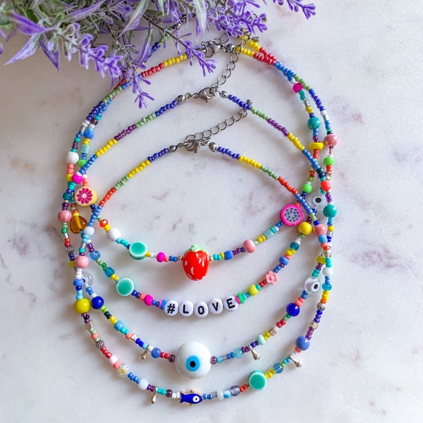 Beaded necklace | Summer jewelry | Summer necklace | Colorful seed bead necklace | Mixed beads choker | Bohochic necklace