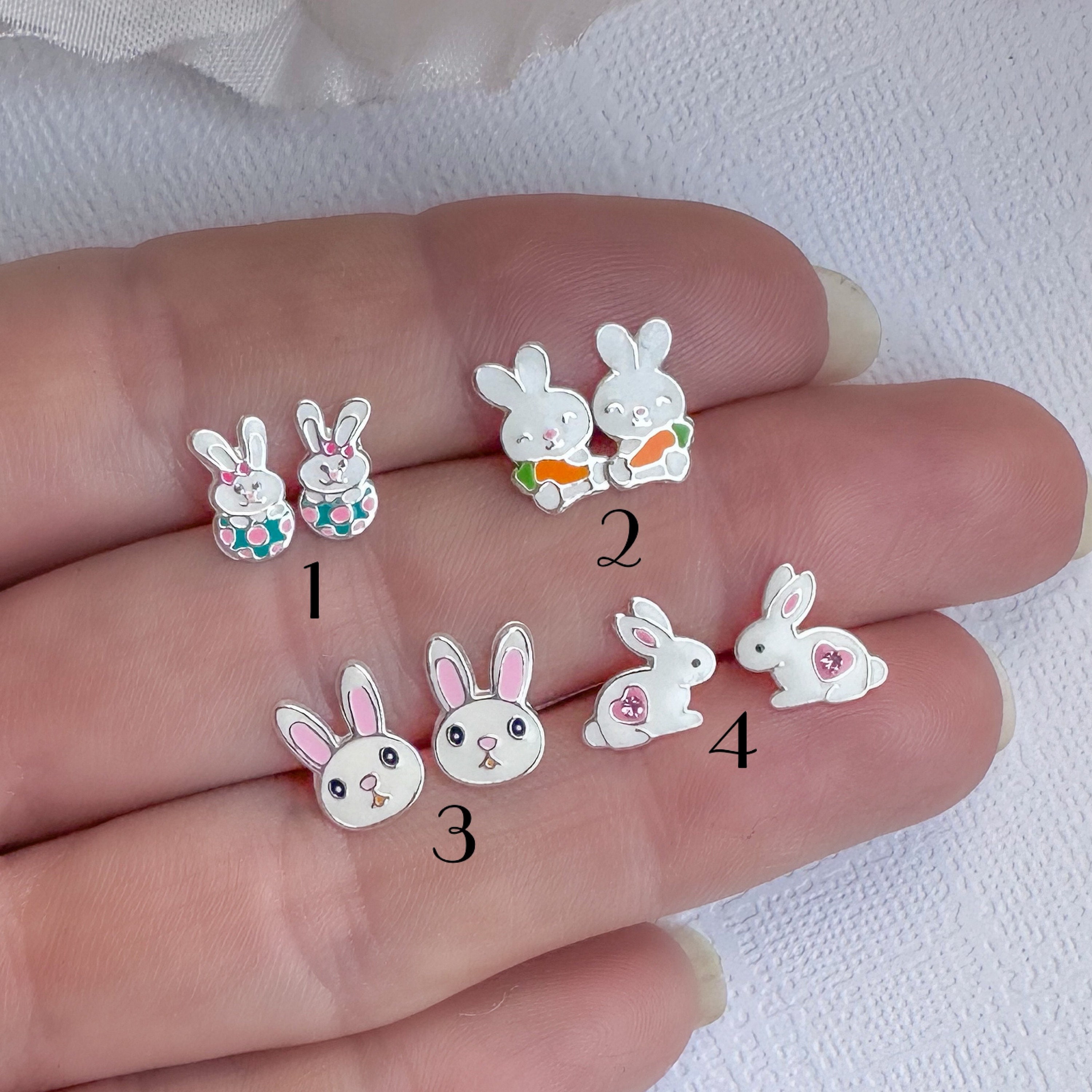 Silver Bunny Earrings | Easter Kids Earrings | Earrings for Girls