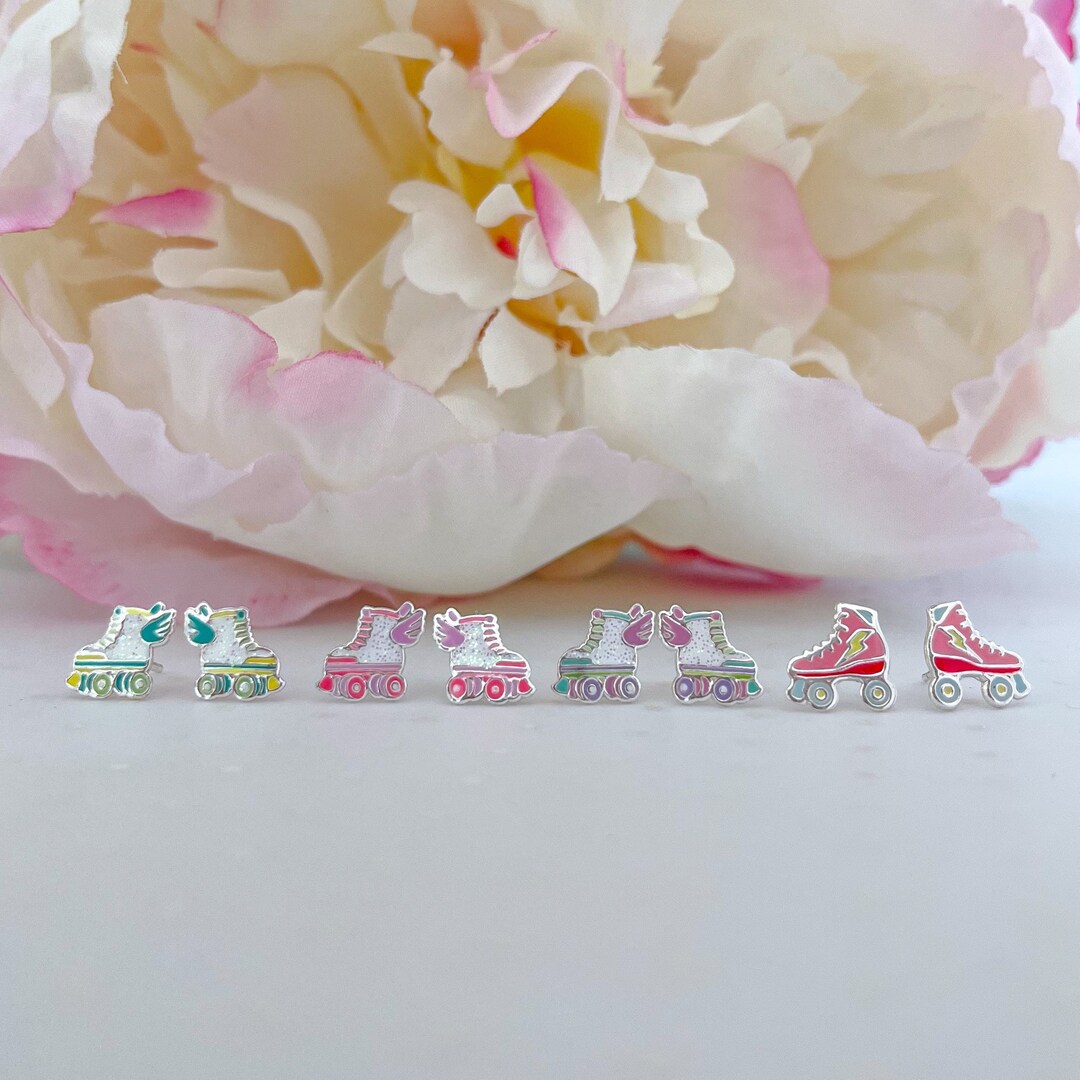 Sterling Silver Roller Skate Stud Earrings Hypoallergenic Kids Earrings