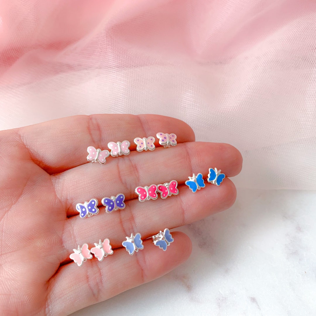 Sterling Silver Butterfly Stud Earrings Kids Earrings Toddler Earrings