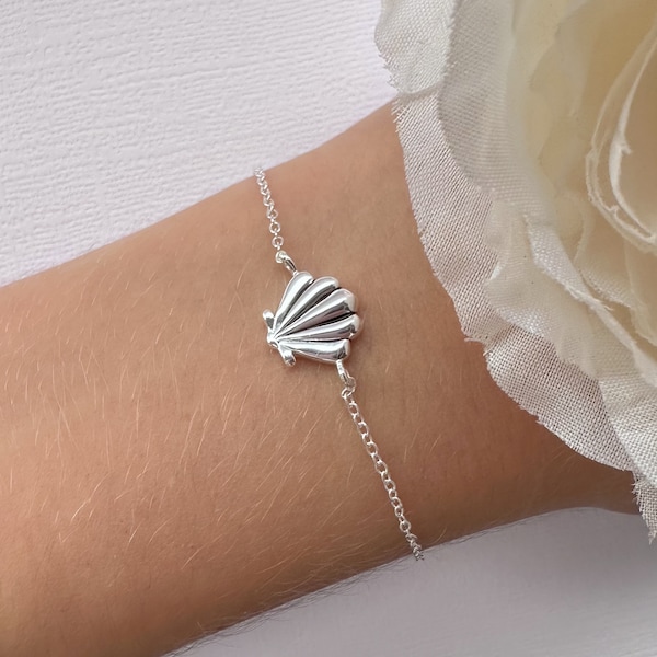 Bracelet coquillage en argent sterling 925 | Cadeau pour les amoureux de l'océan | Bracelet à breloques | Bracelet de plage | Bijoux bohèmes | Imperméable, hypoallergénique