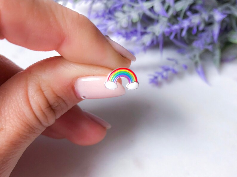 Rainbow stud earrings Silver stud earrings for a little girl Etsy