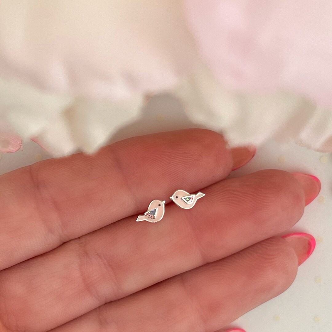Sterling Silver Bird Earrings Kids Earrings Little Girl Earrings
