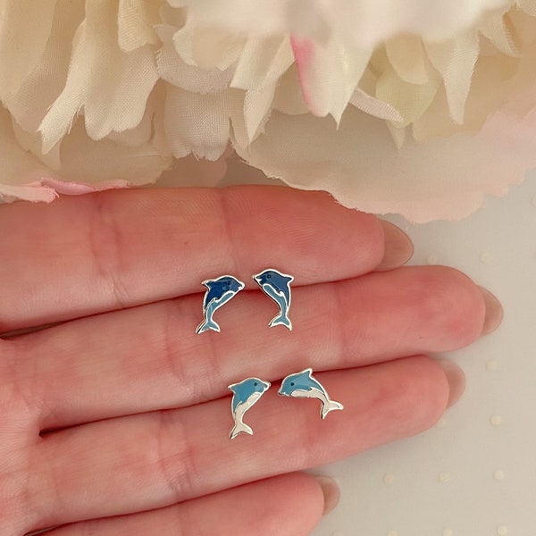 Sterling silver dolphin earrings | Girls earrings | Ocean lover earrings | Kids earrings | Toddler earrings | Marine biologist gift