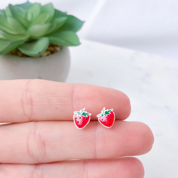 Sterling silver strawberries stud earrings | Children earrings | Kid earrings | Girls earrings | Toddlers jewelry