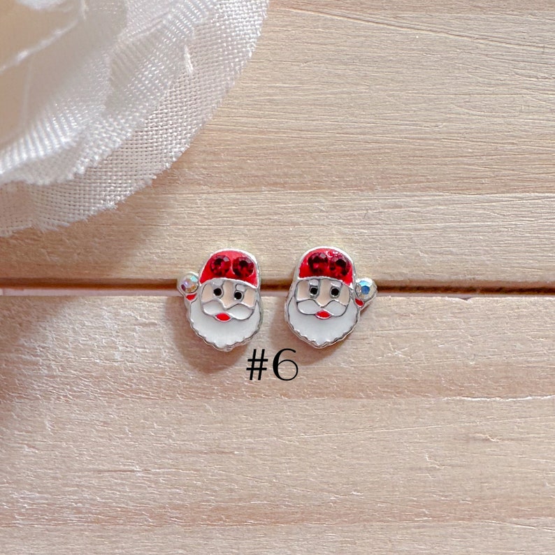 Sterling silver Santa stud earrings | Kids earrings | Girls earrings | Christmas earrings | Holidays jewelry | Hypoallergenic stud earrings image 7