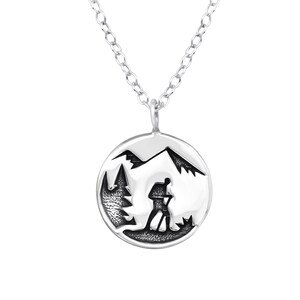 Halsband för berg i sterlingsilver | Halsband för vandring | Gåva för friluftsmänniskor | Gåva för naturälskare | Elegant silverhalsband Hiking necklace