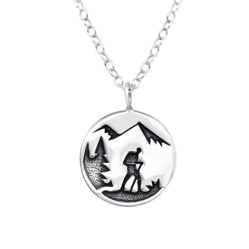 Halsband för berg i sterlingsilver | Halsband för vandring | Gåva för friluftsmänniskor | Gåva för naturälskare | Elegant silverhalsband Hiking necklace