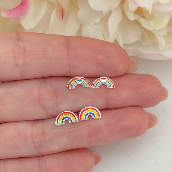 Sterling silver rainbow earrings | Kids earrings | Toddler earrings | Hypoallergenic studs | Gay pride earrings  | LGBT jewelry